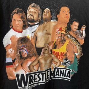 NWT WWE Legends Wrestlemania Black T-Shirt Sz Medium Hulk Hogan‎ Andre The Giant